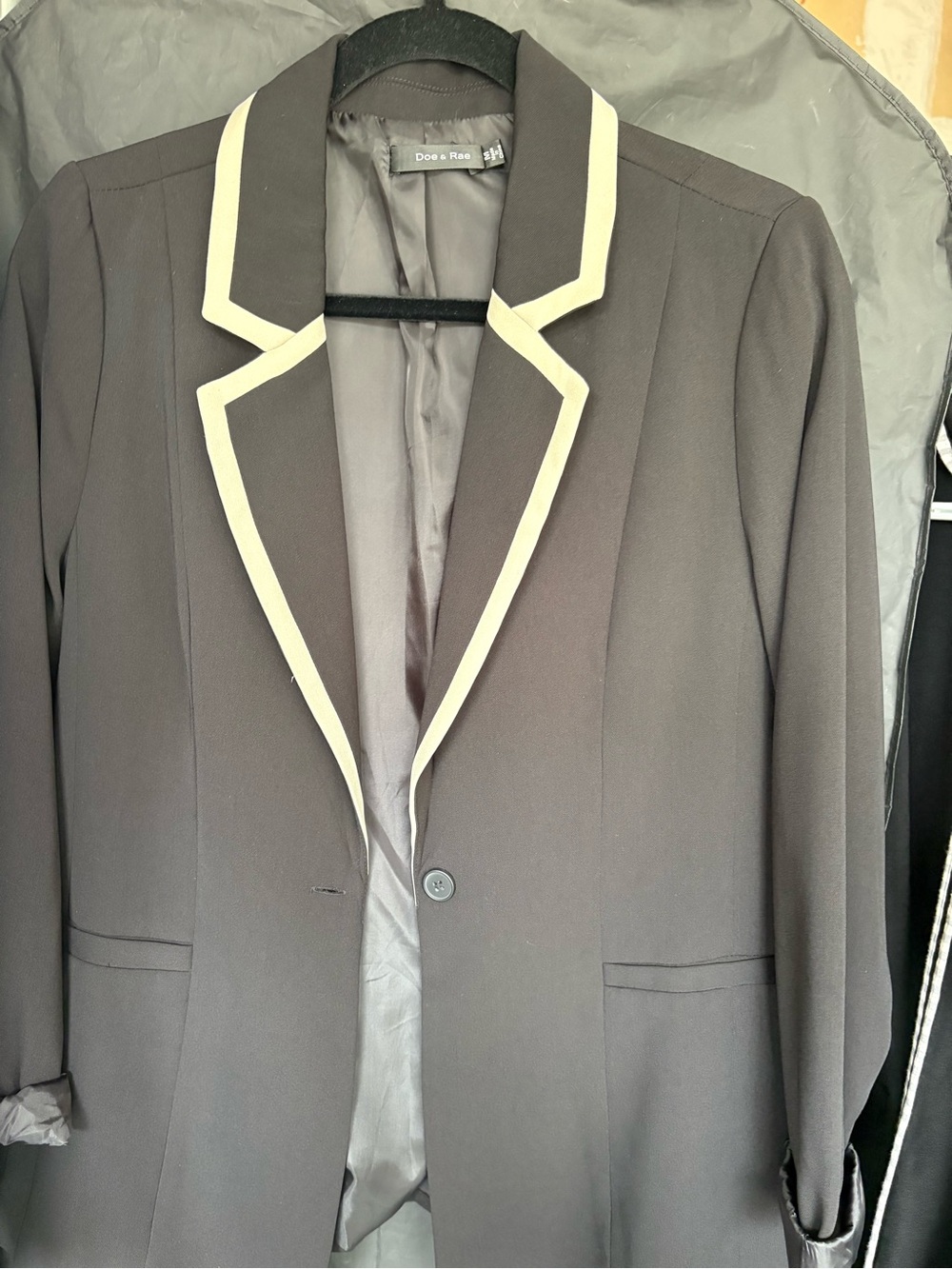 Doe & Rae Black Blazer with Cream Contrast Trim